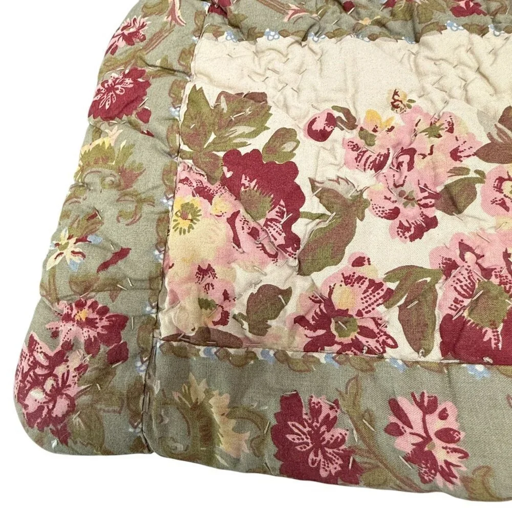 LL BEAN Quilted Pillow Sham Green Floral Rustic Farmhouse Standard Pillowcase Co